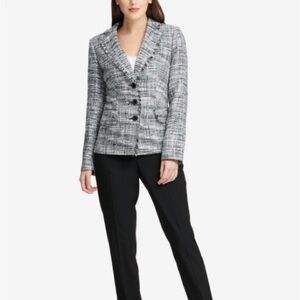 DKNY Black and White Tweed Blazer Jacket
